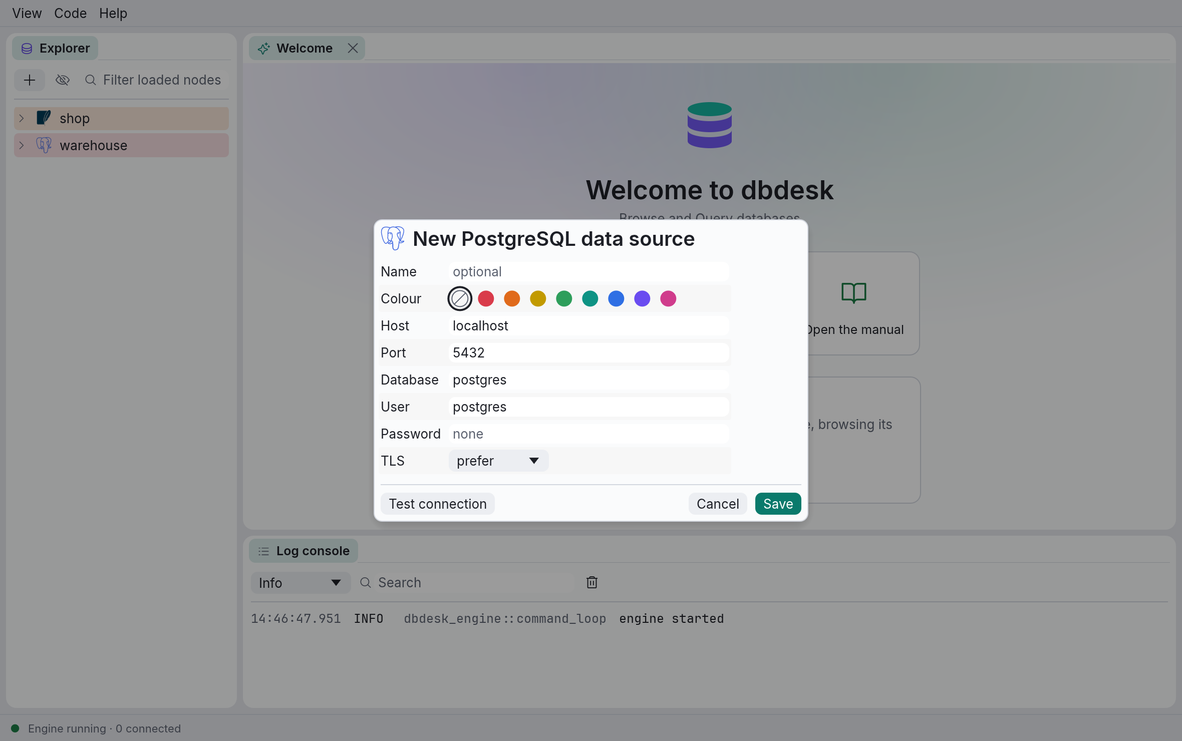 The New PostgreSQL data source dialog