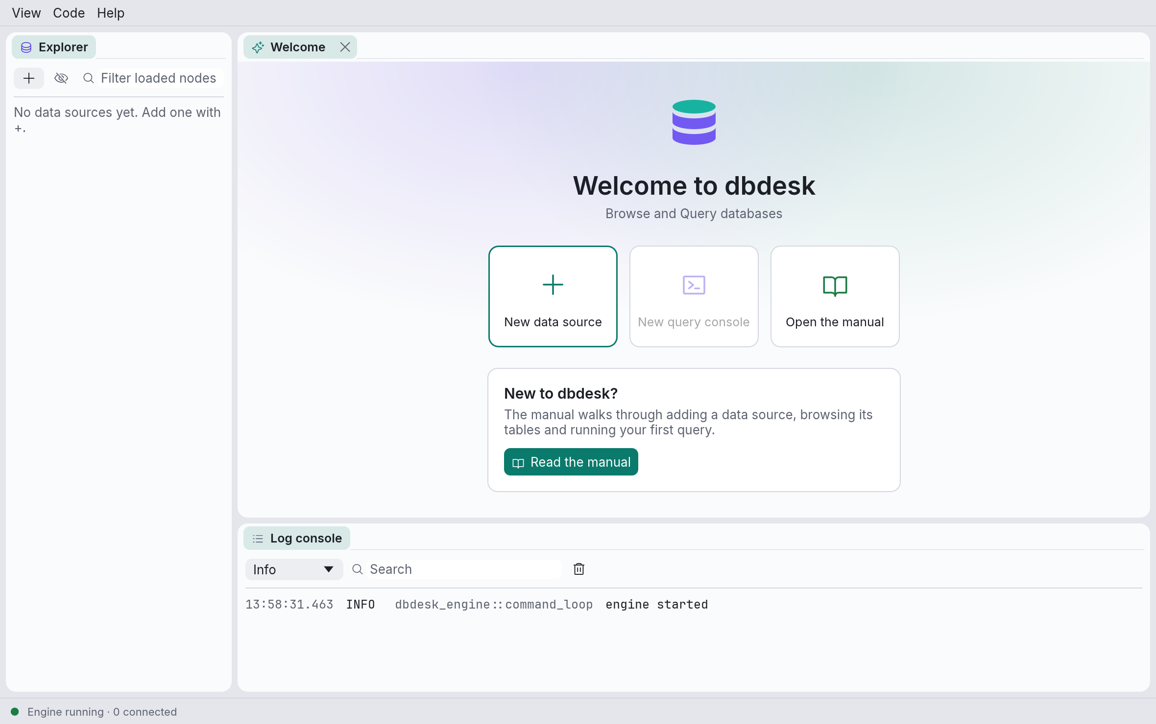 dbdesk on first launch