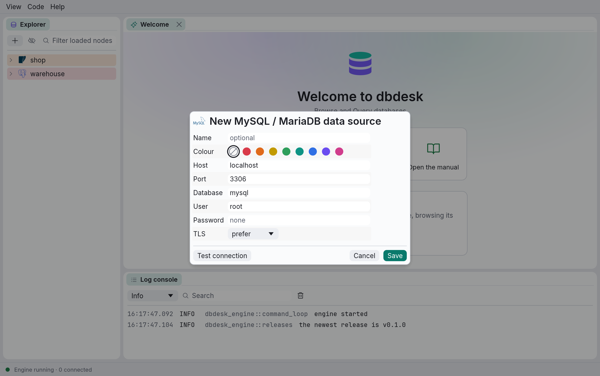 The New MySQL / MariaDB data source dialog