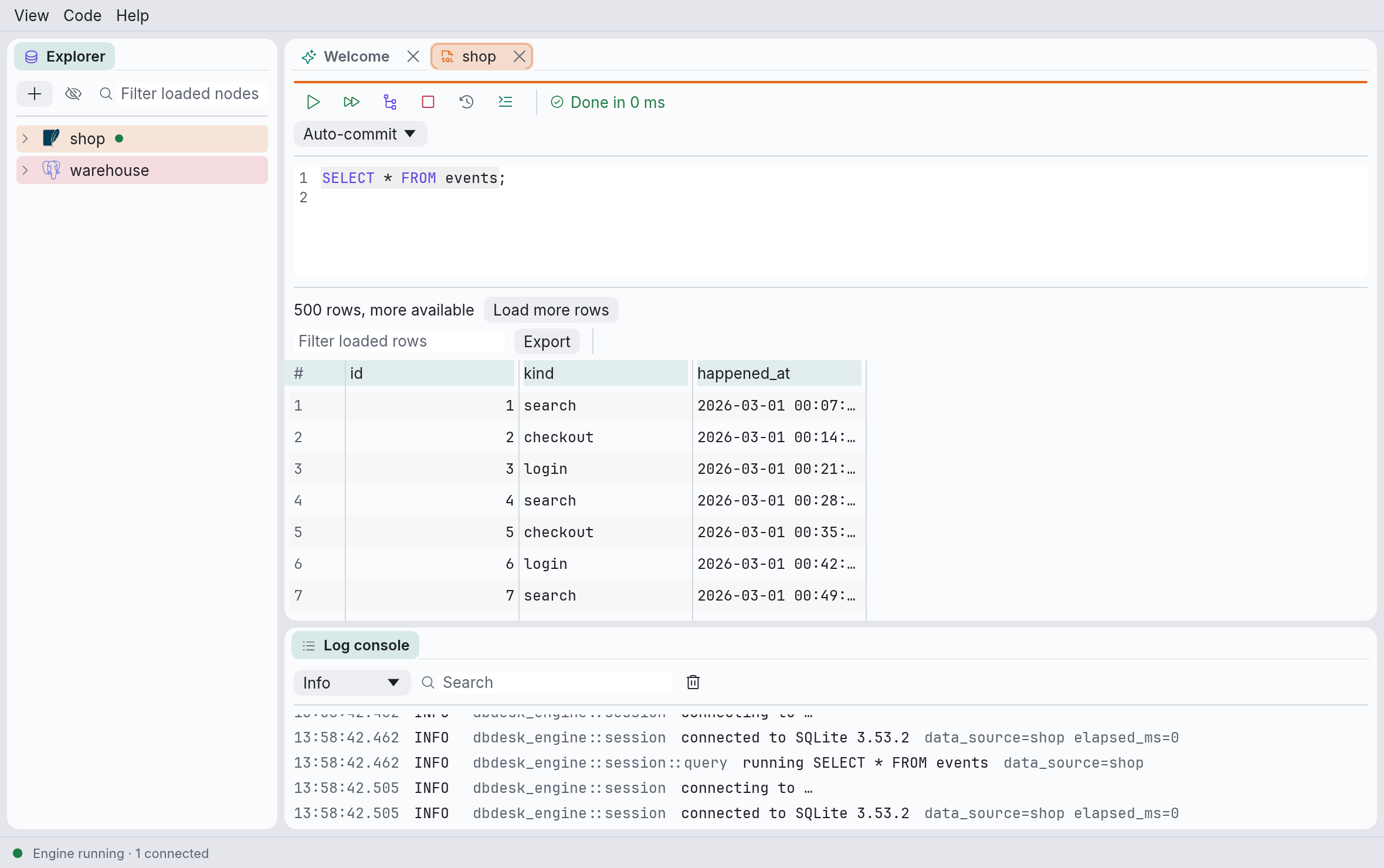 The first 500 rows of a larger result